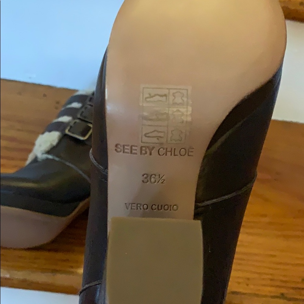 NEW See by Chloe brown bootie shearling trim - Picture 4 of 16